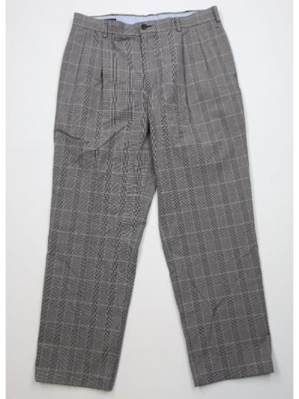 Vintage Lands End Mens Size 36x32 Houndstooth Plaid Wide Leg Chino Pants Cotton